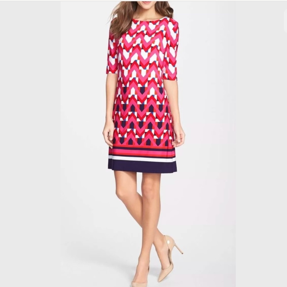 Eliza J Jersey Shift Pink Geometric Pink Dress Sz6